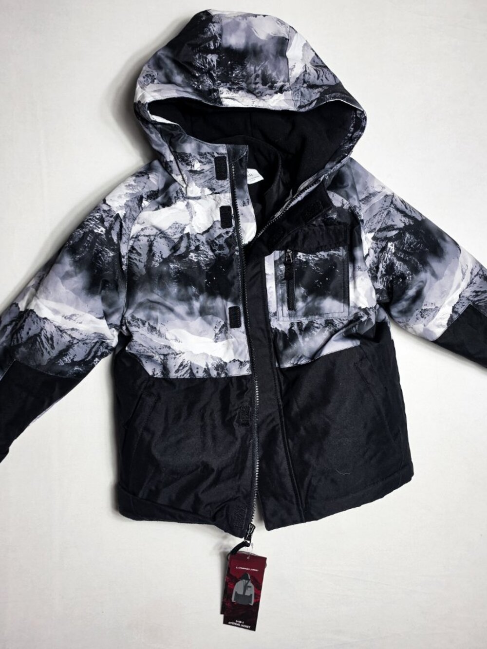 NWT XS (4-5) Swiss Tech Boys 3N1 system winter jacket hooded mountain print